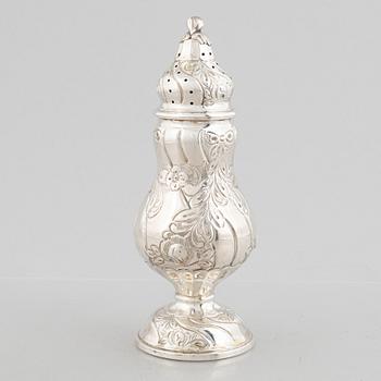 A Rococo style silver sugar caster, Swedish import marks, 20th Century.