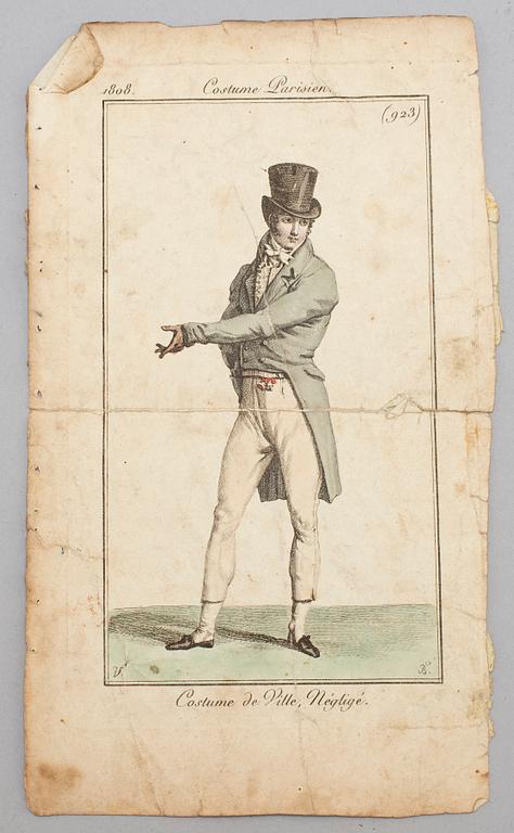 MODEPLANSCHER, 22 st, kolorerade, 1808 & 1809.