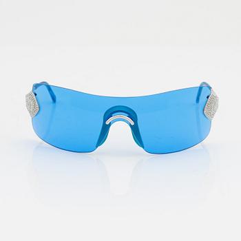 Christian Dior, a pair of white gold plated and blue glass sunglasses.