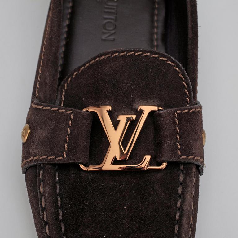 LOUIS VUITTON, a pair of brown suede loafers.