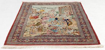 A figural silk Ghom rug, c. 147 x 103 cm.