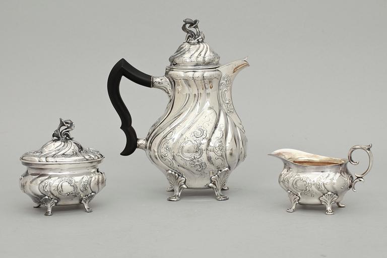 KAFFESERVIS, silver, 3 delar, CG Hallberg, 1941-44. Tot vikt 1285 g.