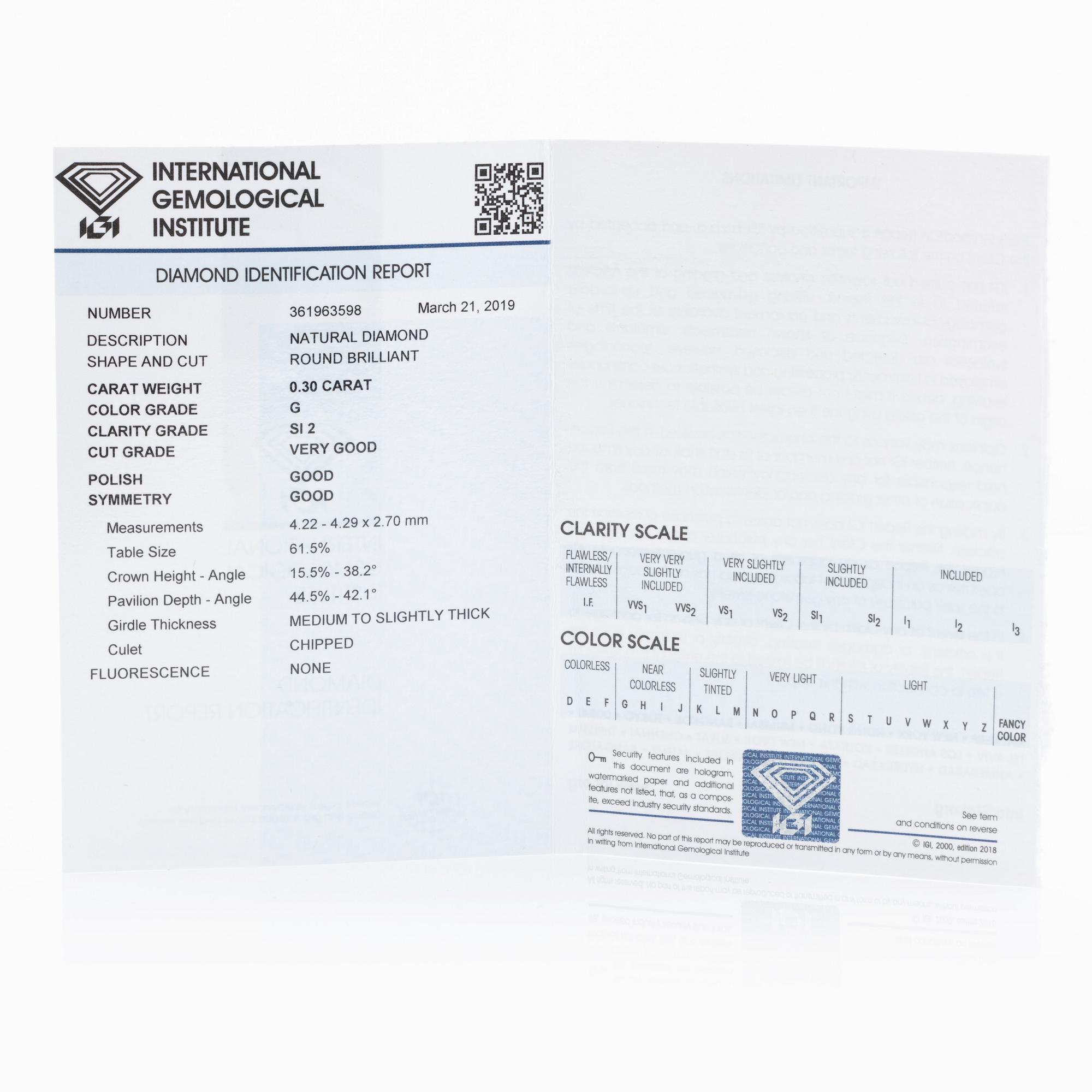 Brilliant cut diamond stud earrings, with IGI report.