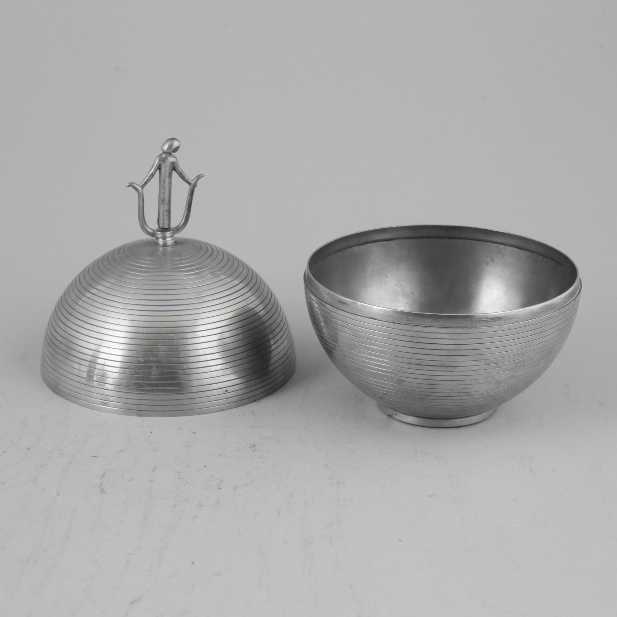 Sylvia Stave, a pewter bowl with cover for C.G. Hallberg, Stockholm, Sweden 1933.