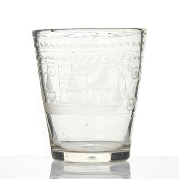 An engraved glass goblet, 18th century.