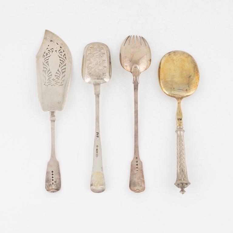 Silver serving cutlery, 19th Century (4 pcs).