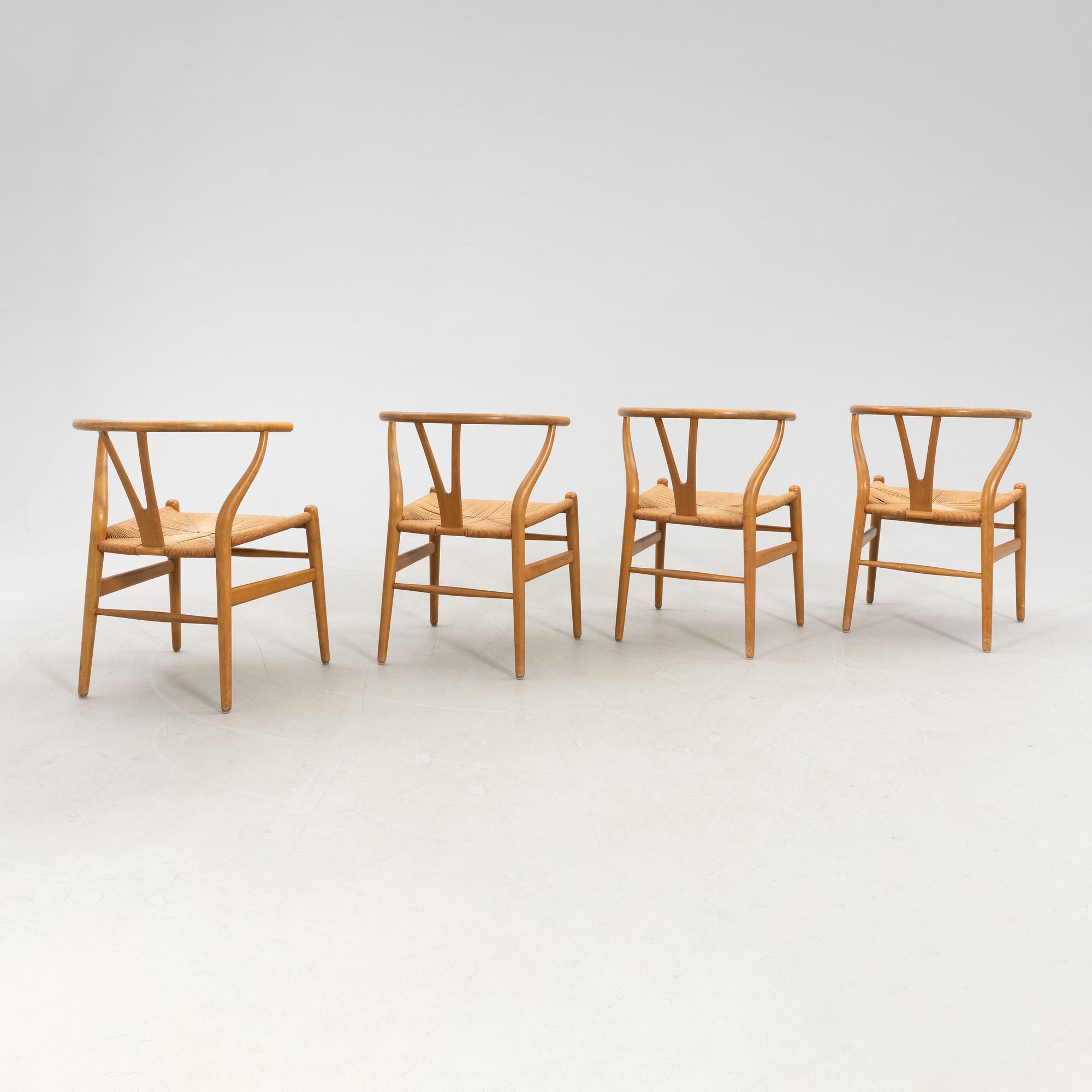 Hans Wegner, stolar 4 st, modell CH-24, "Y-stolen", Carl Hansen & Son, Odense, Danmark.
