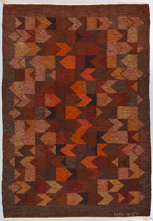 RUG. Flat weave. 205 x 141,5 cm. Signed Brita Grahn.