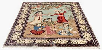 A semi-antique pictoral Keshan rug, so called Dabir, c. 205 x 138 cm.