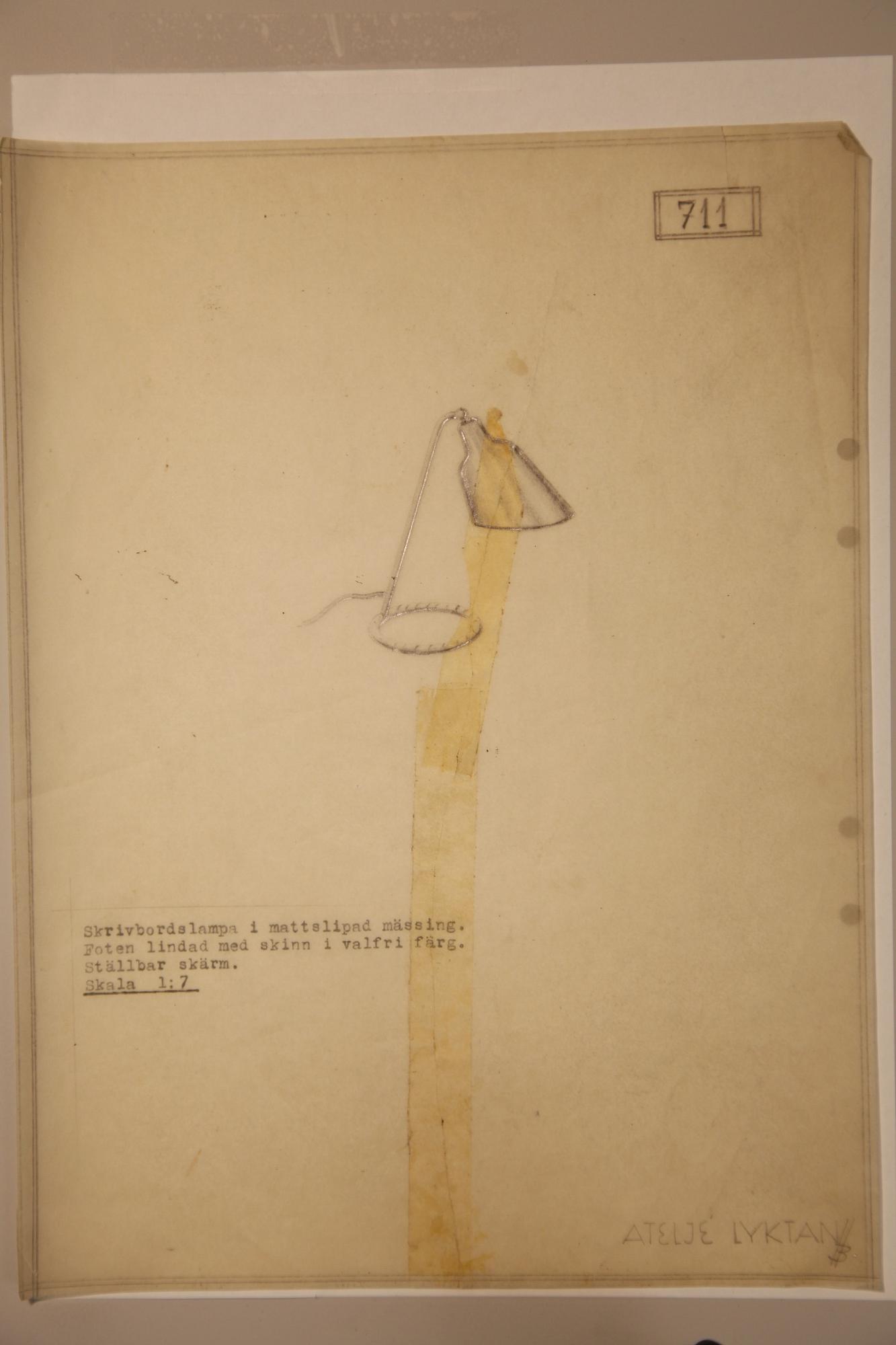 Hans Bergström, bordslampa, modell "711", ateljé Lyktan, Åhus, 1940-tal.
