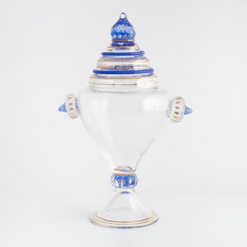 Monica Backström, a lidded glass cup, Kosta Boda, Sweden, numbered 1/25.