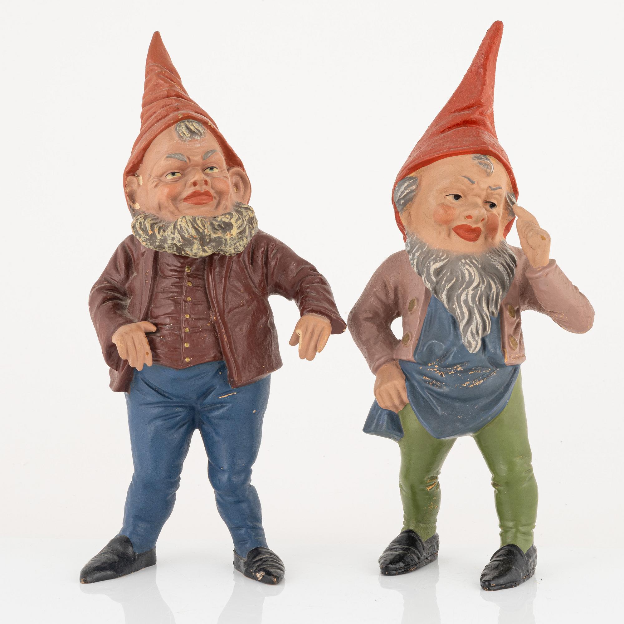 A pair of garden gnomes, mid-20th century.