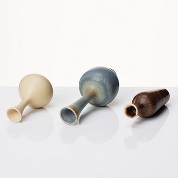 Berndt Friberg, a set of three stoneware vases and a bowl, Gustavsbergs studio, Sweden 1964-76.