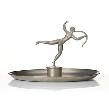 Nils Fougstedt, a pewter and brass centerpiece, model "A 294", Firma Svenskt Tenn, Stockholm, 1931.