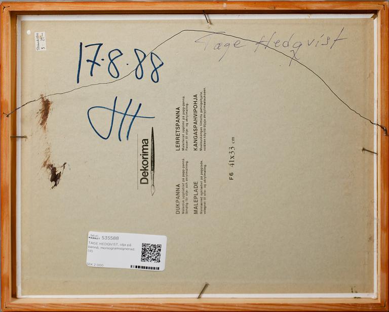 TAGE HEDQVIST, olja på pannå, monogramsignerad.