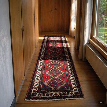An oriental runner, c. 395 x 100 cm.