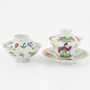 A Chinese famille rose porcelain cup with cover and stand, two covers, 20th century.