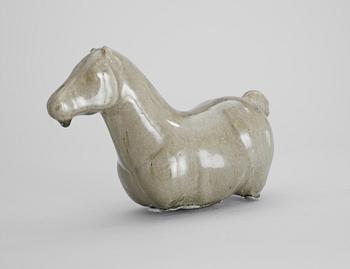 An Ulla & Gustav Kraitz stoneware celadon glazed figure of a horse, Fogdarp, Förslövsholm.