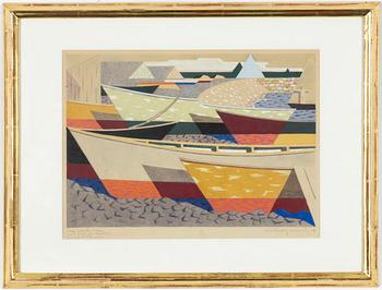 Waldemar Lorentzon, Boats on the Beach (Template for Color Lithograph).