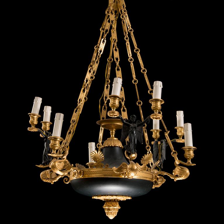 A first half 19th Century empire nine-light hanging lamp.