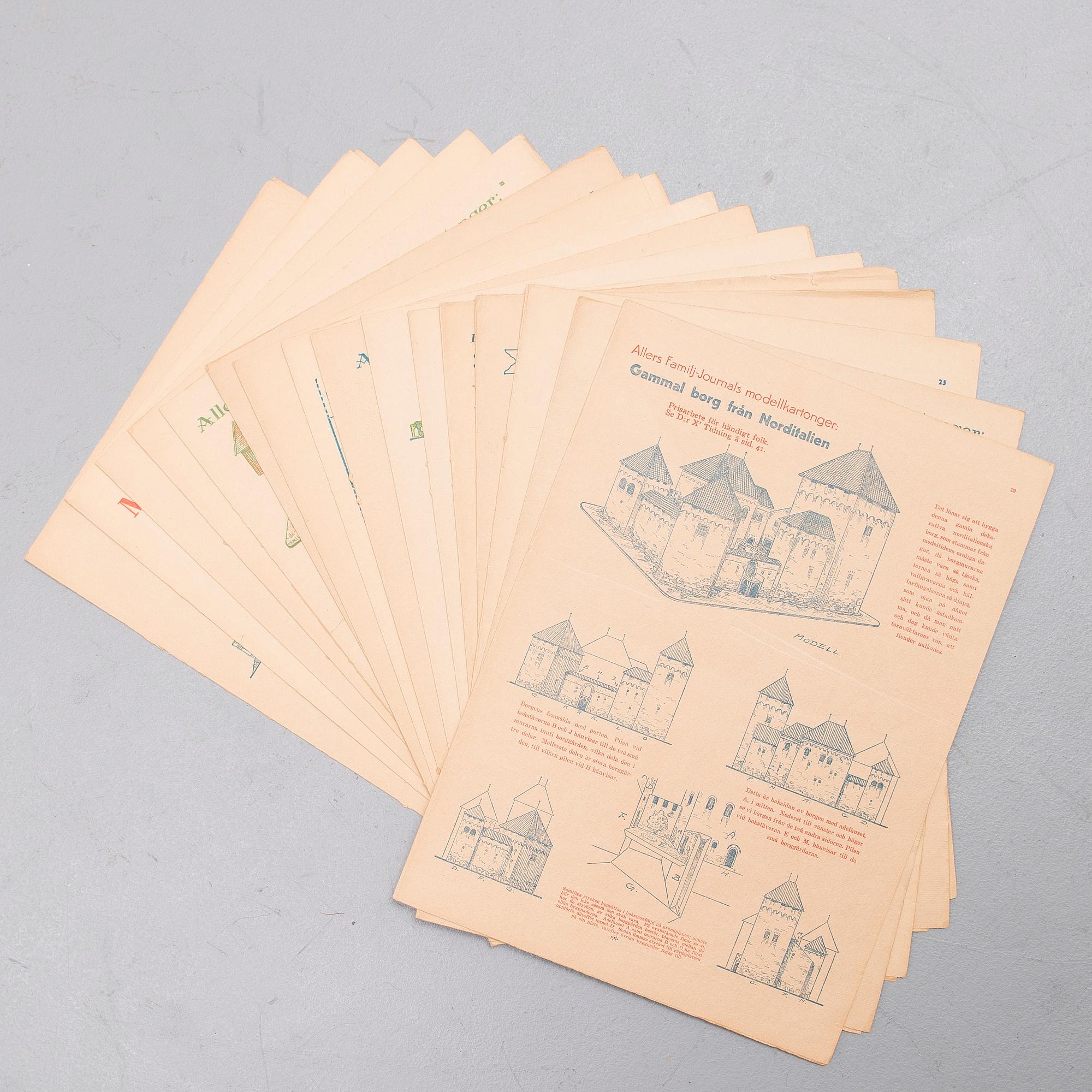 MODELLKARTONGER, CA 17 ST, papper, Allers Familj-Journal och Oy Tilgmann Ab, 1900-talets första hälft.