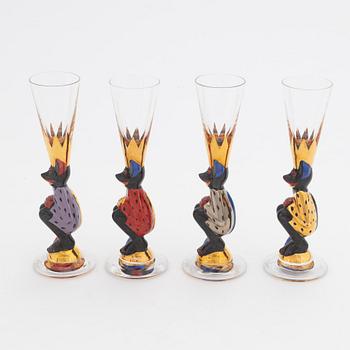 Gunnar Cyrén, four 'Smådjävlar' vodka glasses, Nobel, Orrefors.