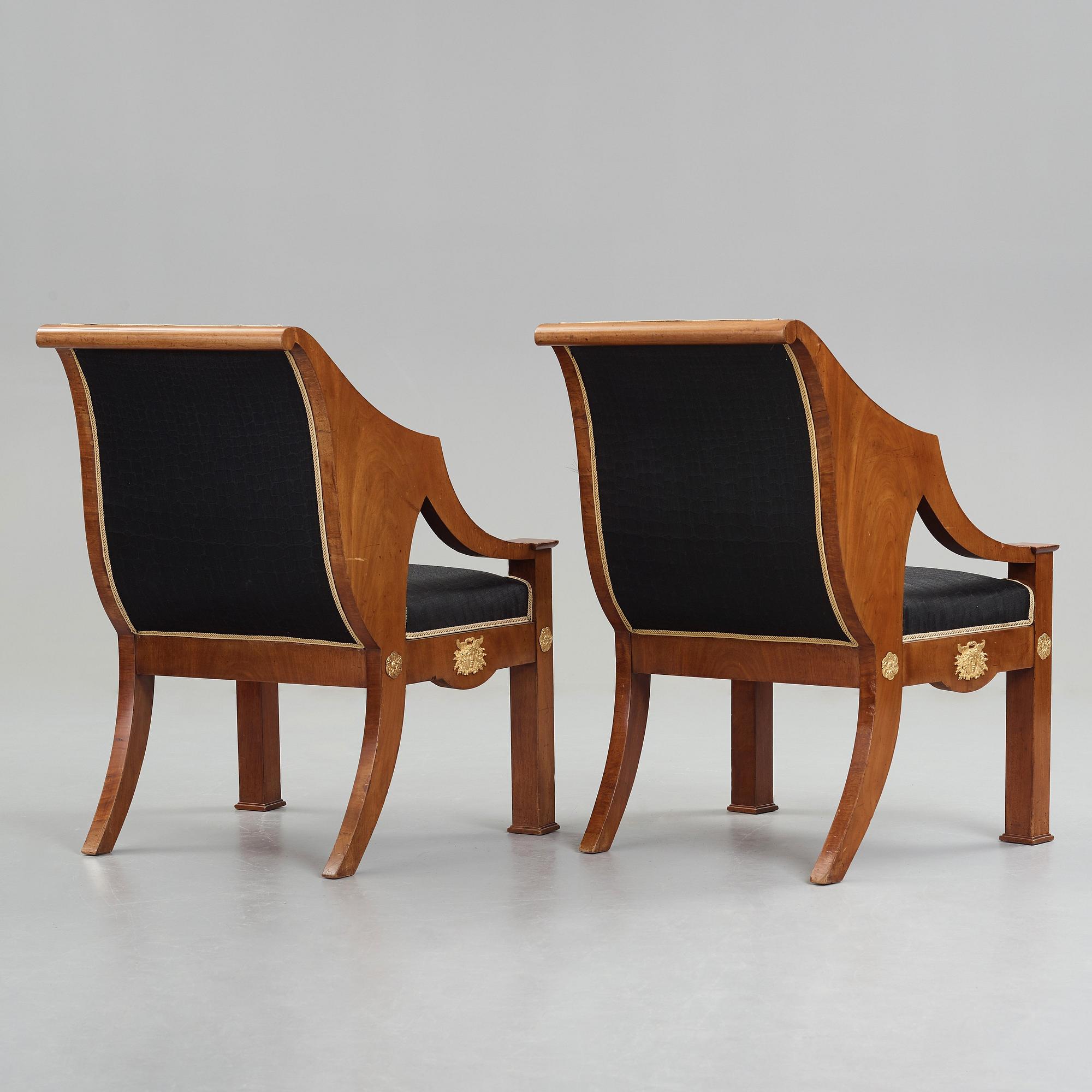 A pair of Swedish Empire armchairs, Stockholm, first half of the 19th century.