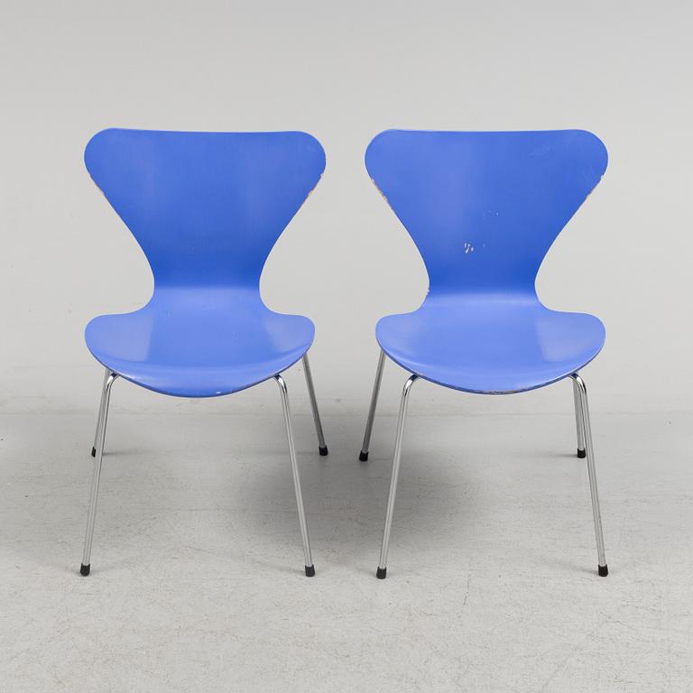 ARNE JACOBSEN, STOLAR, 6 st, "Sjuan", märkta, Fritz Hansen, Danmark, 1980-tal.