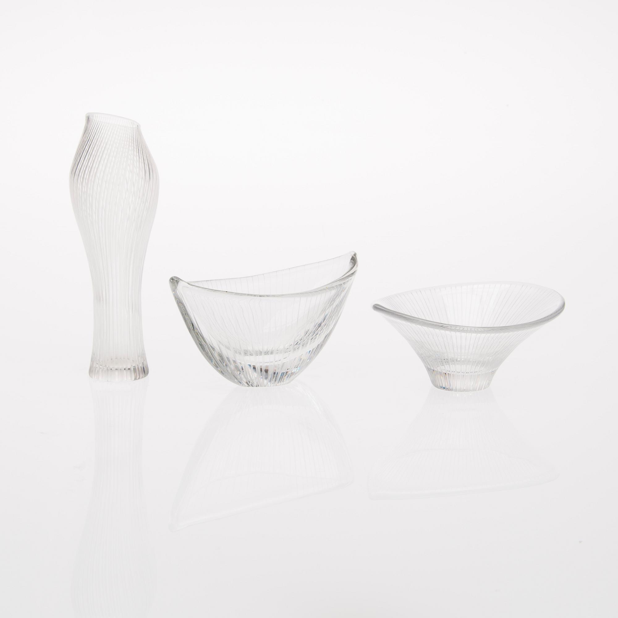 KONSTGLAS, 3 st, signerade Tapio Wirkkala, Iittala.