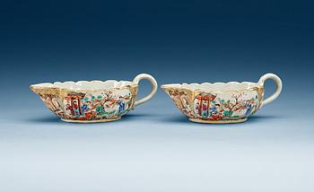 A pair of famille rose sauce boats, Qing dynasty, Qianlong (1736-95).