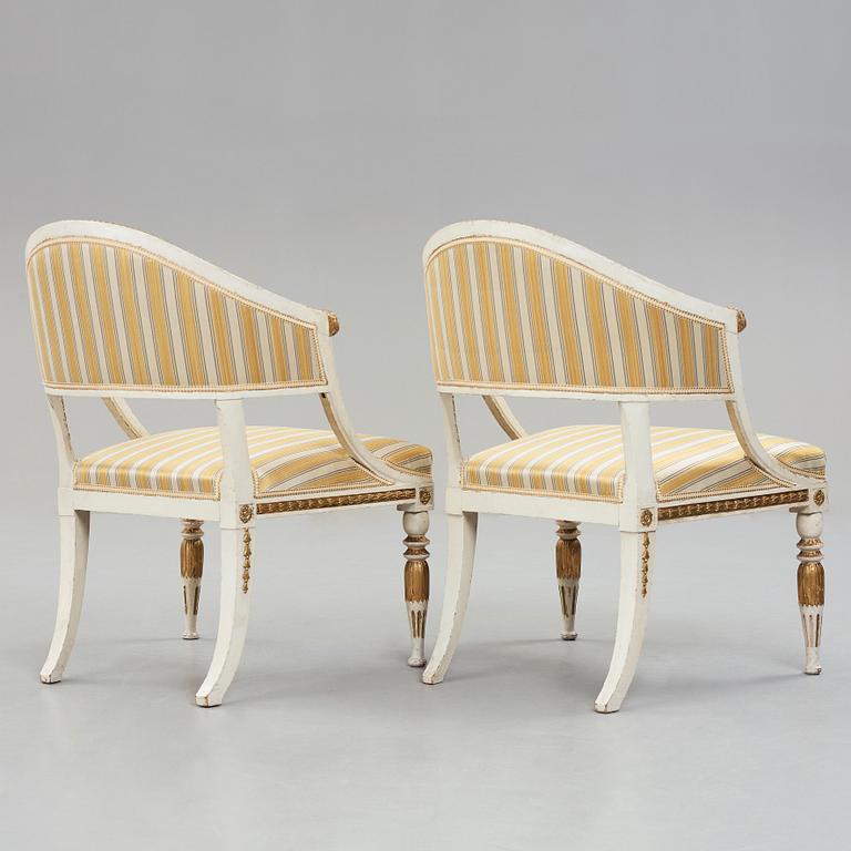 A pair of late Gustavian armchairs, circa 1800.