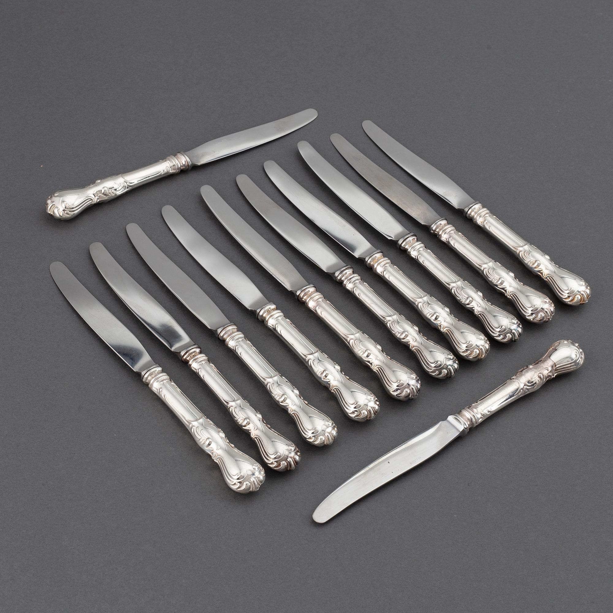 A set of flatware, twelve  silver knives, mark of GAB, Stockholm, 1970s.