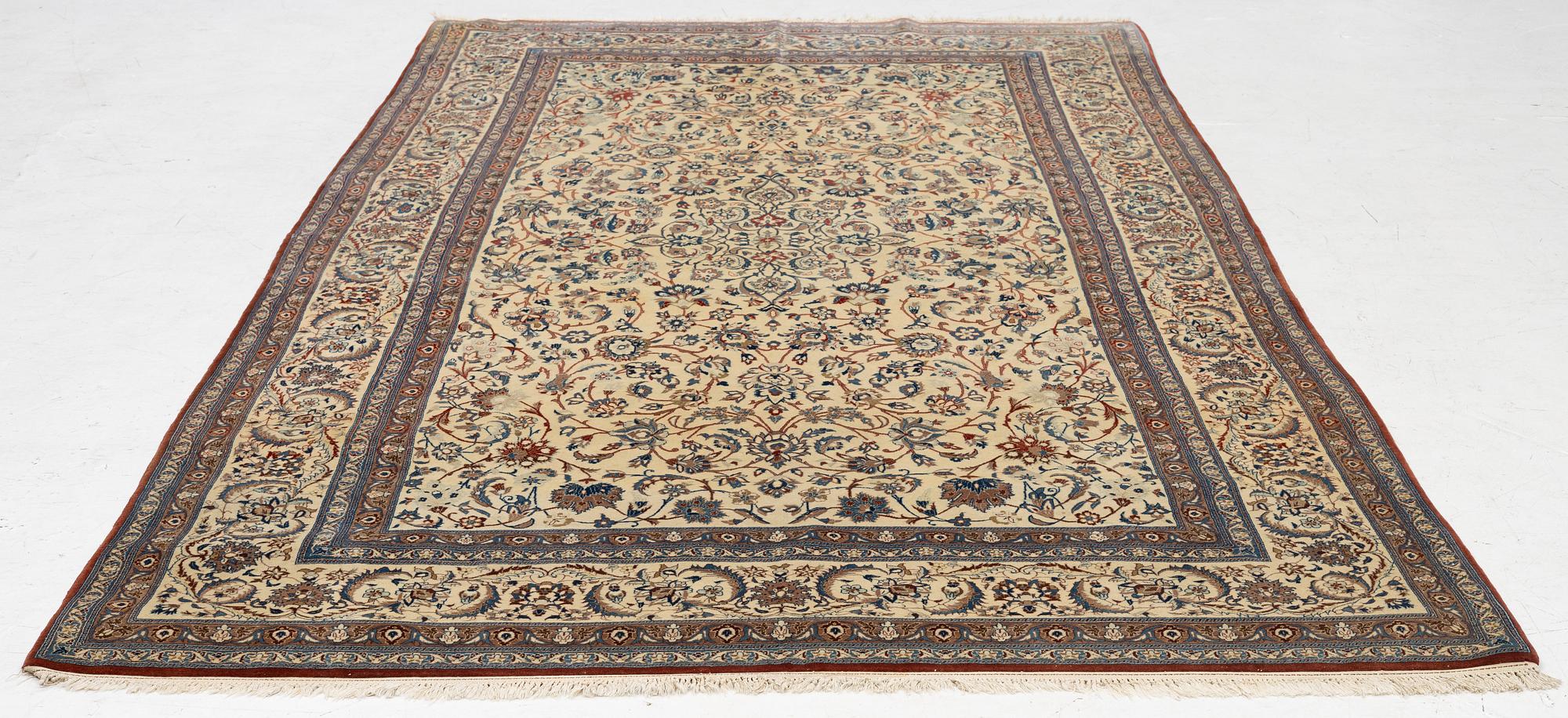 A fine part silk Nain Tudeshk carpet, Central Persia c. 290 x 157 cm.