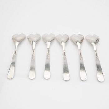 A Swedish 20th century set of six silver oyster forks mark of Wiwen Nilsson Lund 1954, weight 168 grams.