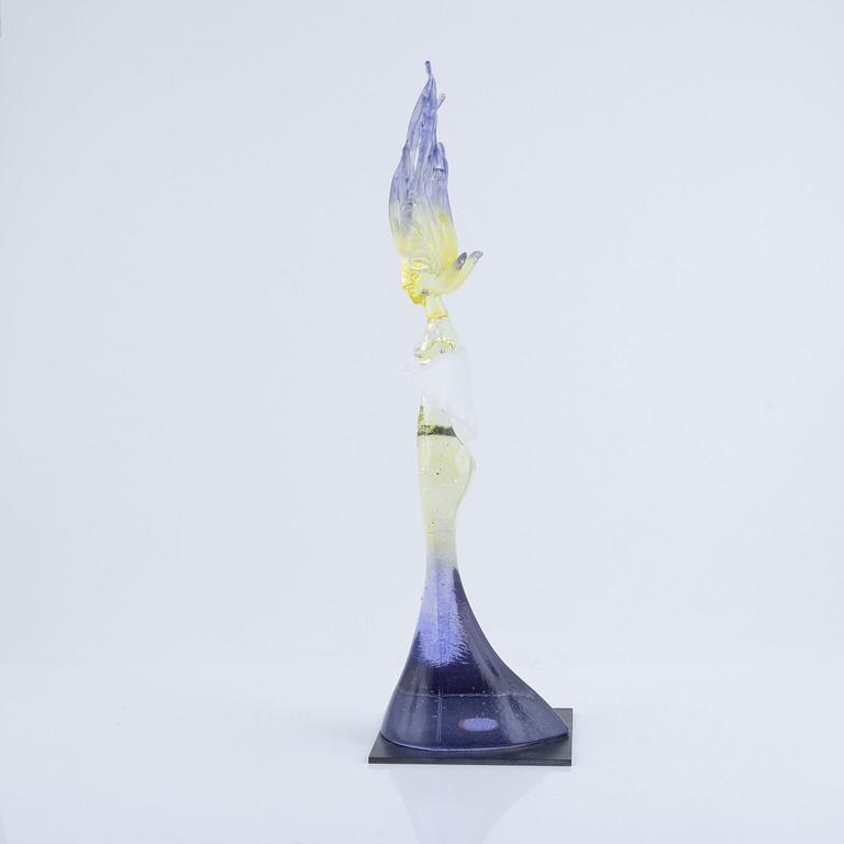 Kjell Engman, a 'Maidenhood Yellow' glass sculpture, signed, limited edition of 100, Kosta Boda.