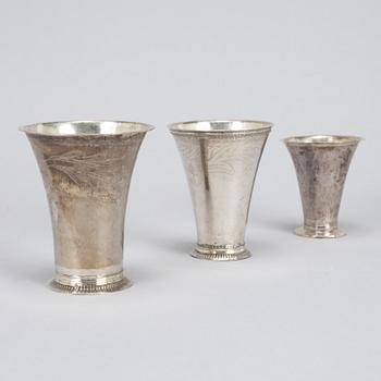 Three swedish silver beakers, including Carl Fahlberg, Uppsala 1765.