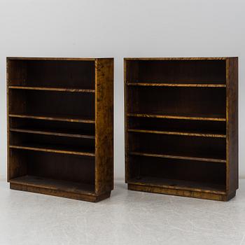 A pair of stained birch bookcases, 1930's.