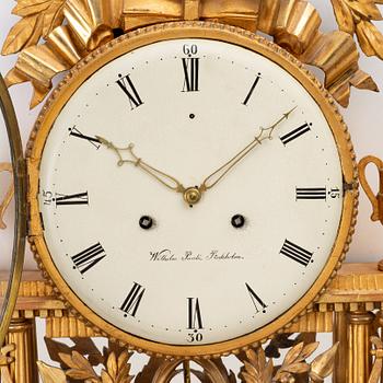 Wall-mounted clock, gilt, dial signed Wilhelm Pauli, Stockholm (active 1795–1816).