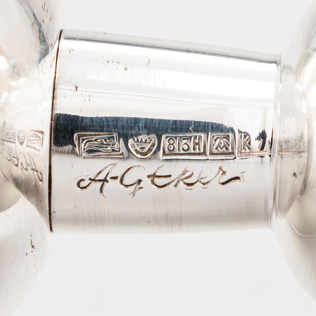 Anna-Greta Eker, A set of two silver and mahogny candlesticks, Auran Kultaseppä, Turku 1963.