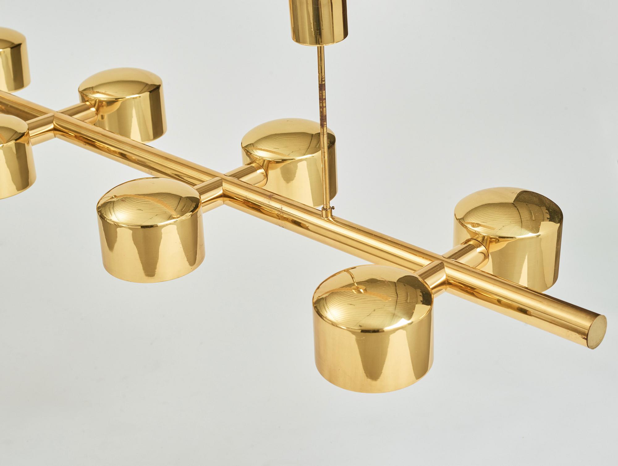 Hans-Agne Jakobsson, a 12 lights brass ceiling lamp, model 746/12, Markaryd, Sweden, 1960-70's.