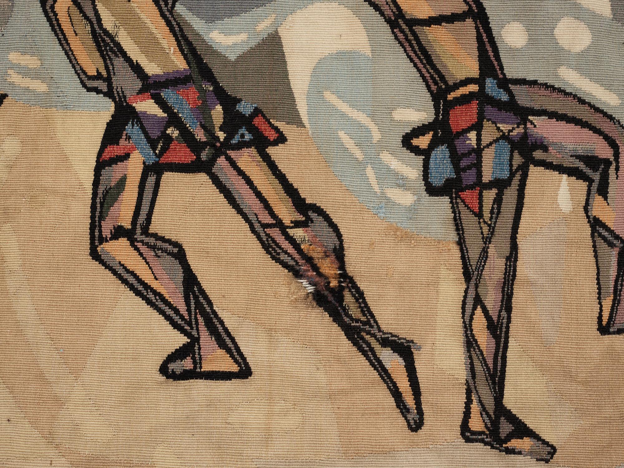 Lars Gynning, A TAPESTRY, "Les Pêcheurs de Puerto Rico", tapestry weave, ca 147,5-148,5 x 239 cm, signed PF Gynning.