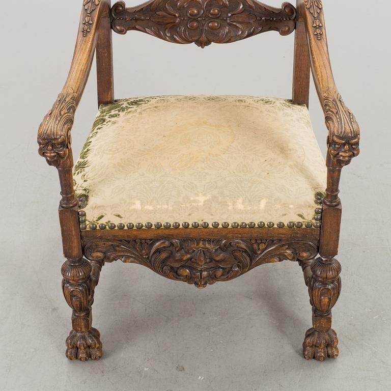 A BAROQUE STYLE ARMCHAIR CA 1900.