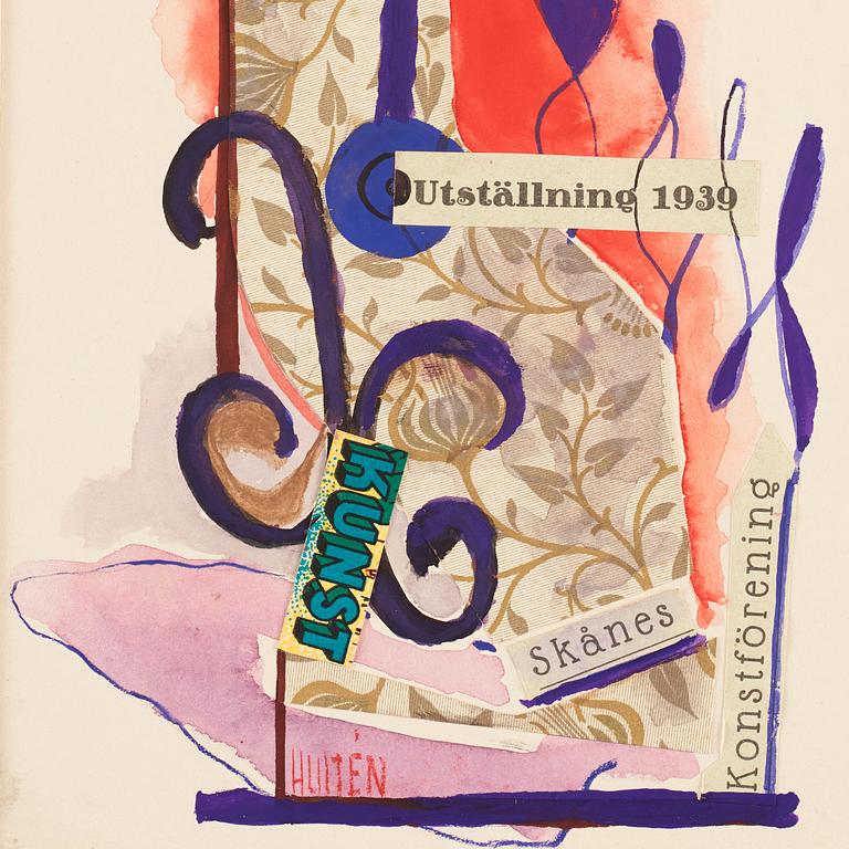 CO Hultén, blandteknik med collage, signerad och utförd 1939.