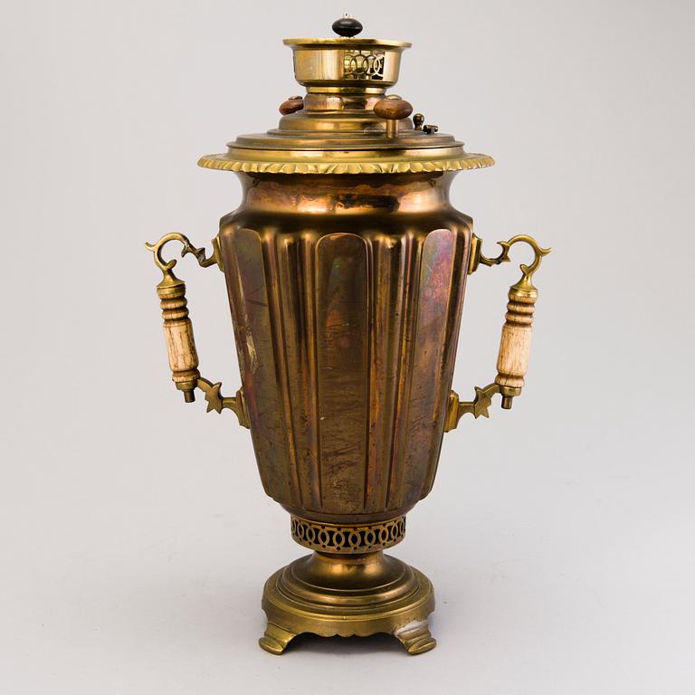 A Russian brass and copper samovar, around 1900.