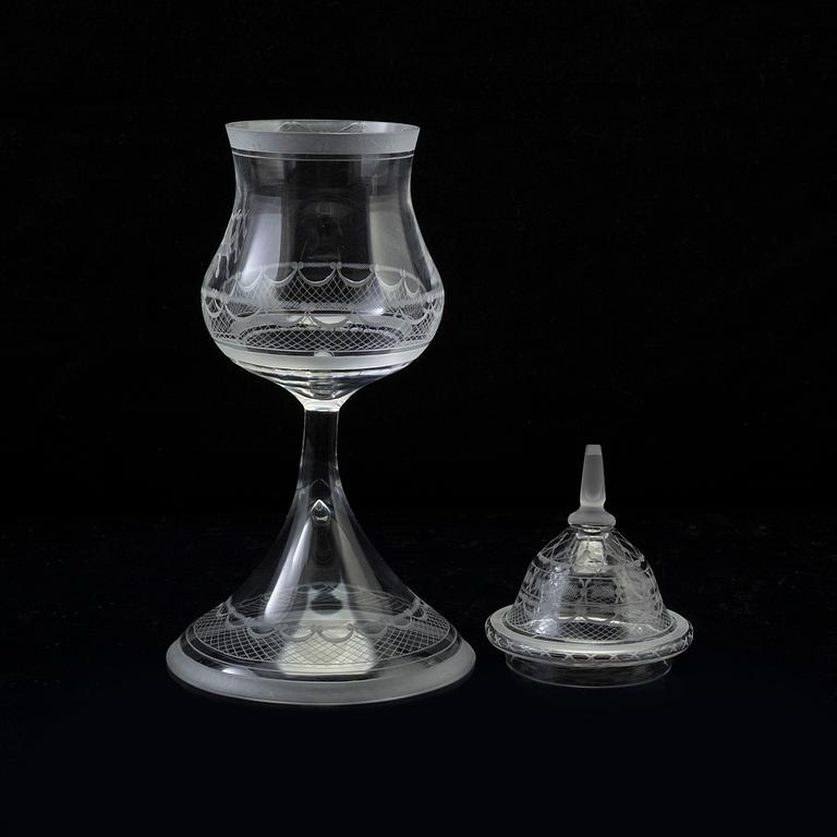 An 'Aurora' jubilee glass cup for Orrefors 1726-1976, designed by Simon Gate in 1919. Numbered 49/500.