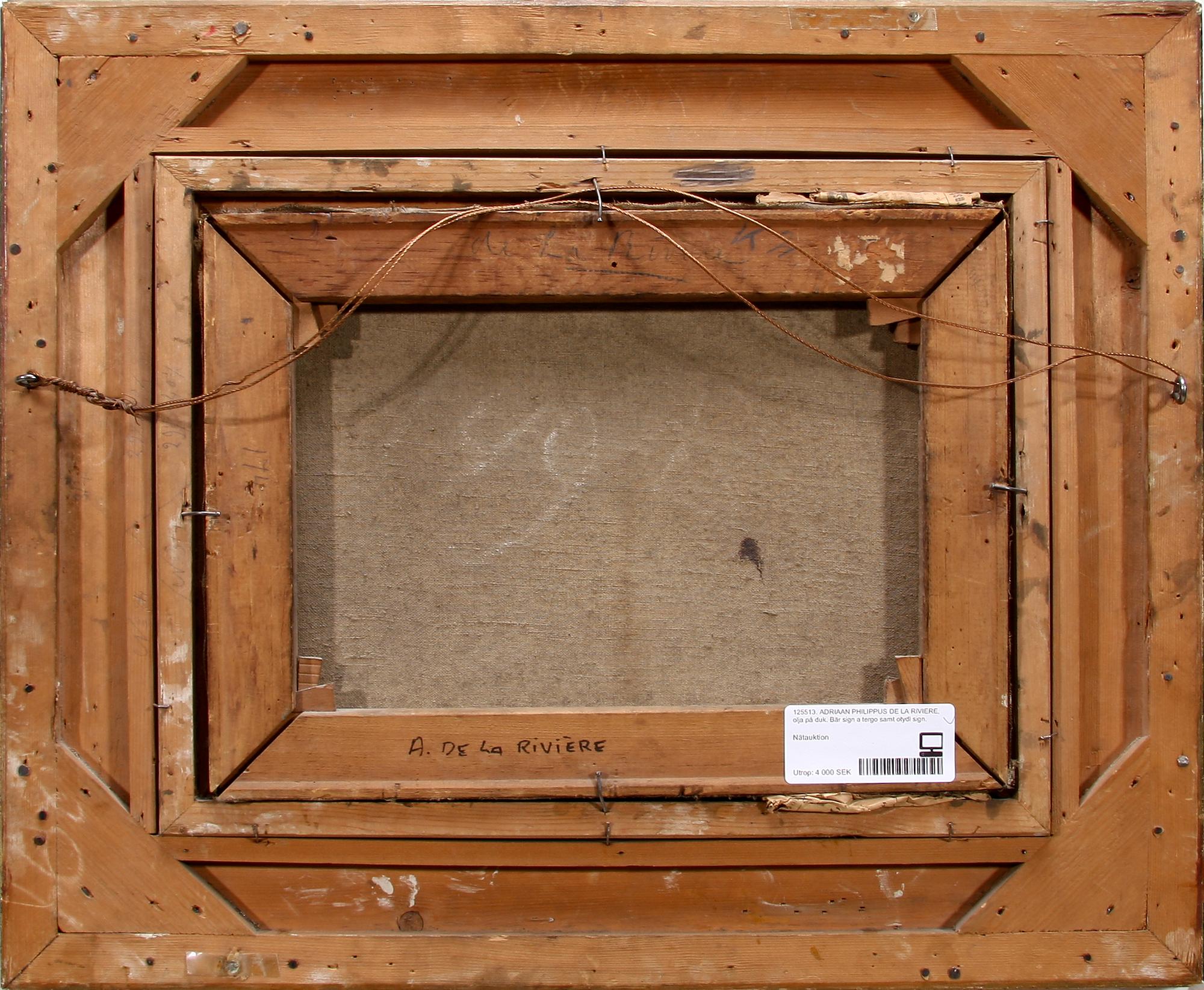 ADRIAAN PHILIPPUS DE LA RIVIERE, olja på duk. Bär sign a tergo samt otydl sign.