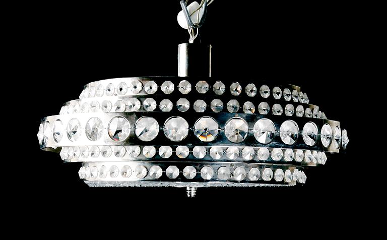 TAKLAMPA, krom och kristall, 1960-tal.