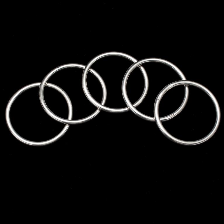 ARMRINGAR, 5 st, silver, Aarikka 1985.