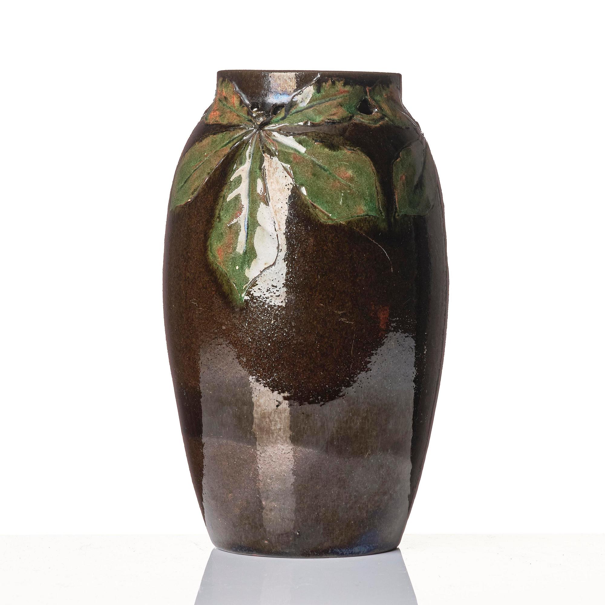 Hilma Persson-Hjelm, a glazed earthenware art nouveau vase, executed in her own studio, Arvika 1911. No 1542.