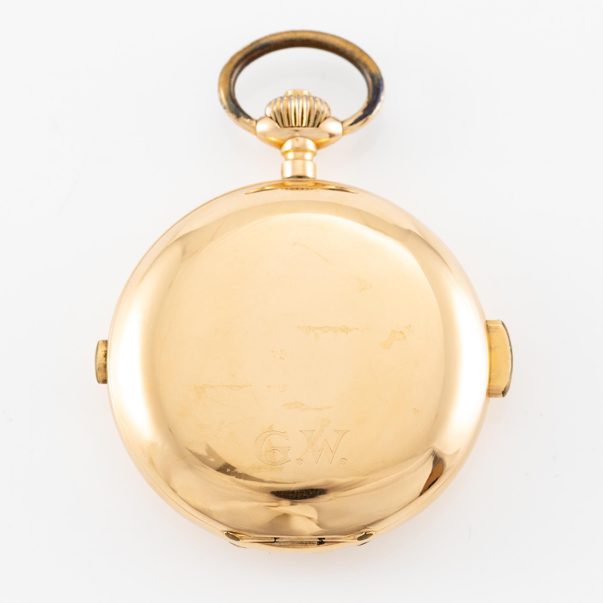 Pocket watch, 18K gold, minute repeater, chronograph, 57 mm.